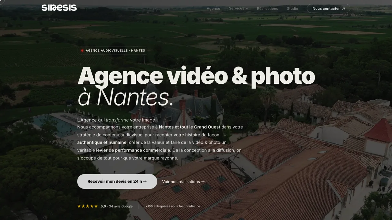 Page d’accueil du site Sinesis, agence vidéo et photo à Nantes