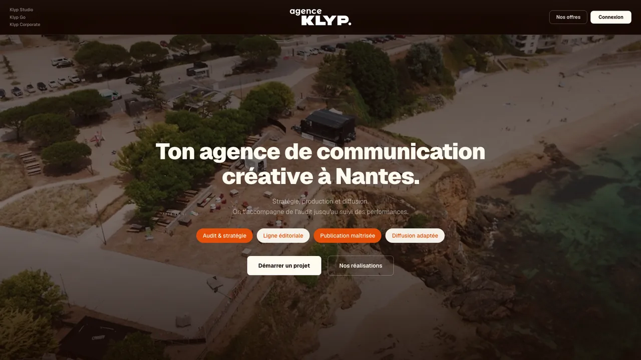 Page d’accueil du site de l’Agence Klyp