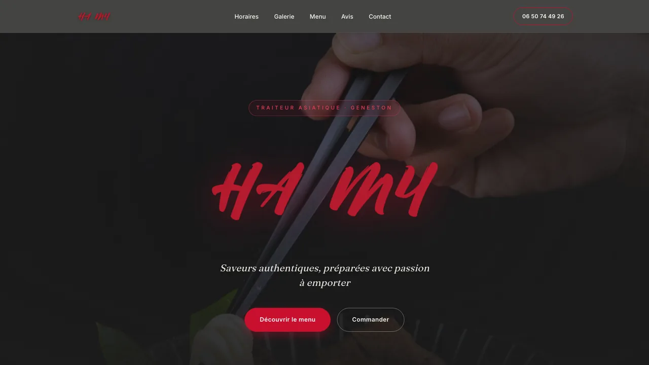 Page d’accueil du site Ha My, traiteur asiatique à Geneston