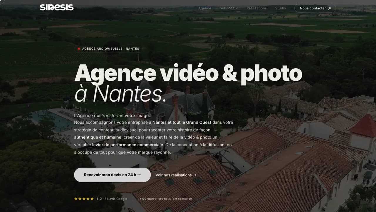 Page d’accueil du site Sinesis, agence vidéo et photo à Nantes